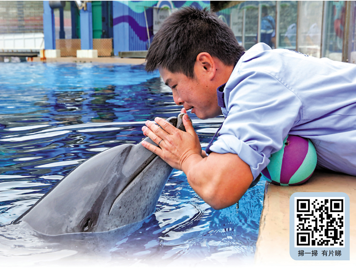 　　圖：朱健衡表示，海豚是很聰明的動物，當牠們和人類眼神接觸時，能感受到人的面部情緒。\大公報記者蔡文豪攝