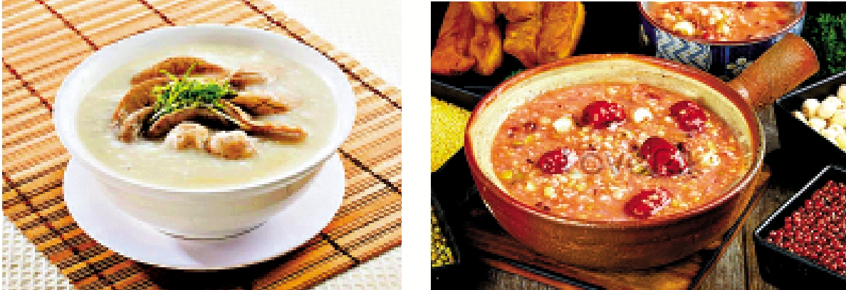 　　圖：在「人日」吃七寶羹（右）和及第粥（左）是不同地區的習俗。