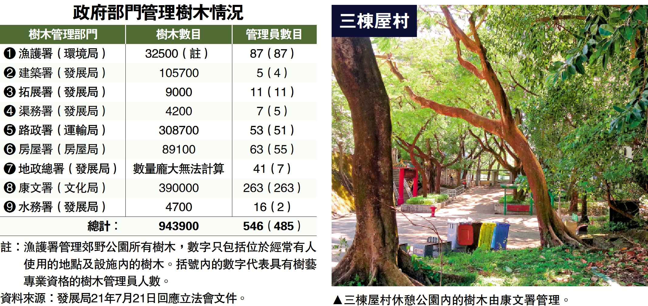 　　圖：三棟屋村休憩公園內的樹木由康文署管理。