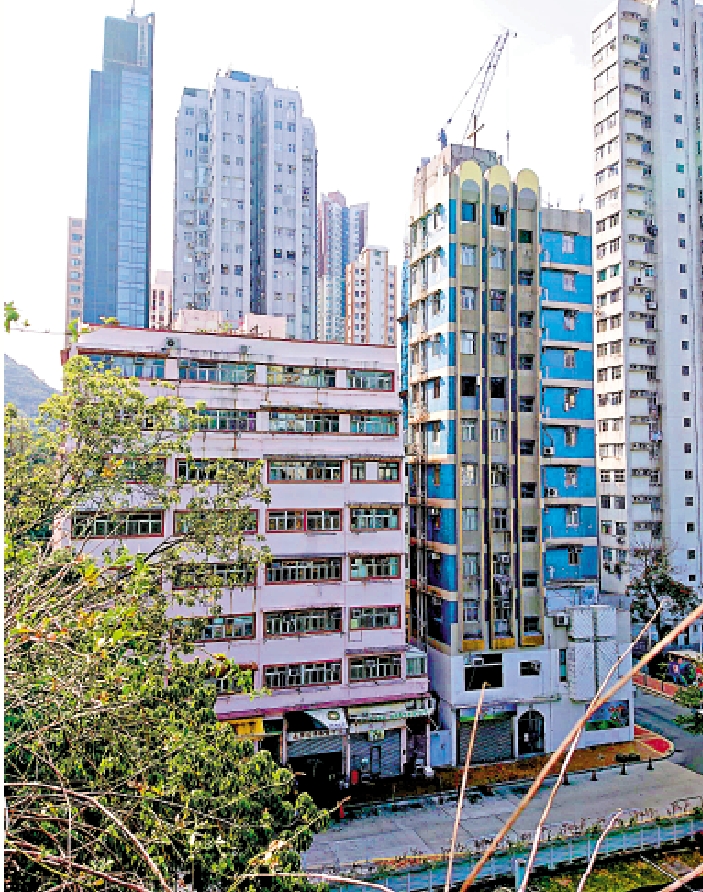 　　圖：鴨脷洲新明大廈（圖左）樓齡逾50年。