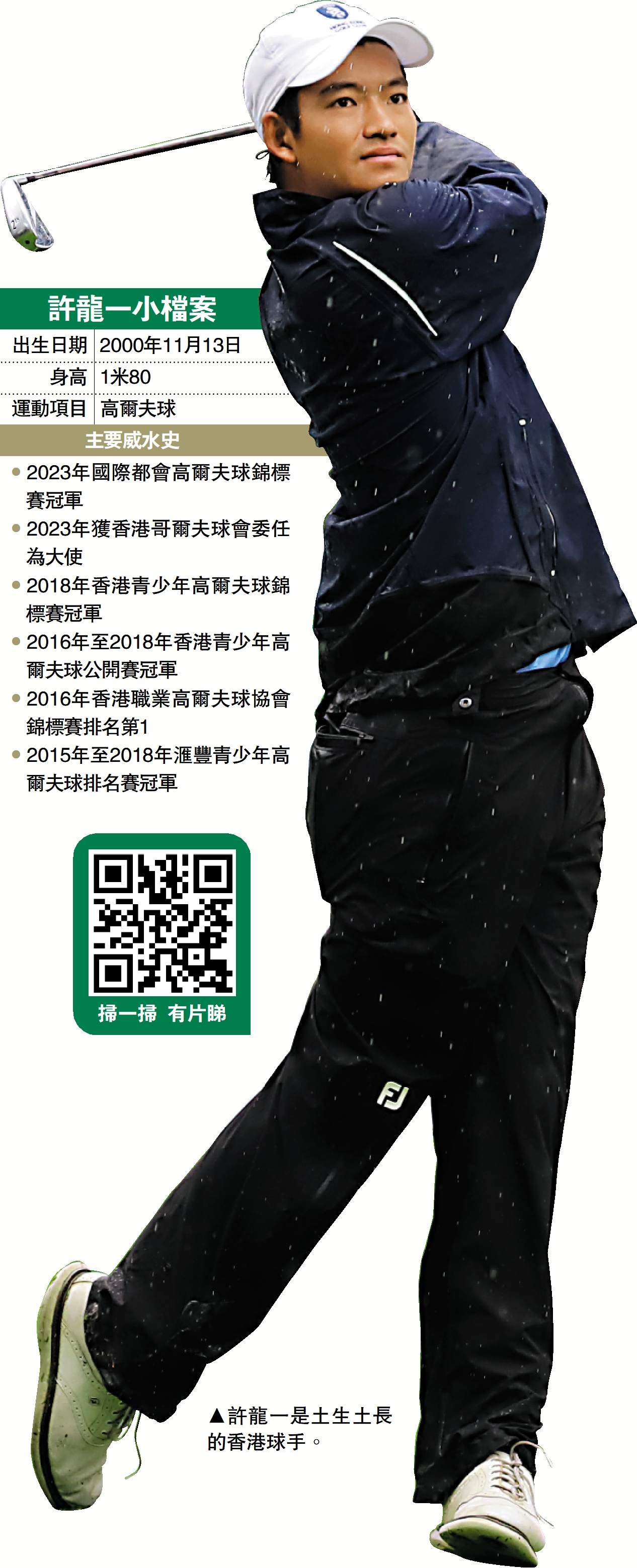 　　圖：許龍一是土生土長的香港球手。