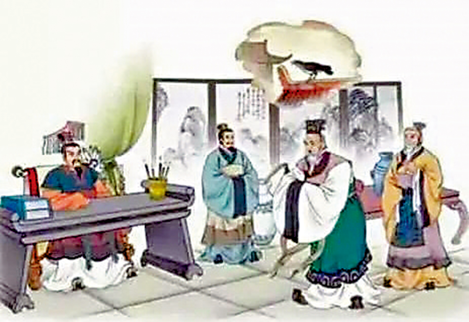 圖:周武王登位後,徵詢三位輔助他的智者,如何處置殷商的將士。