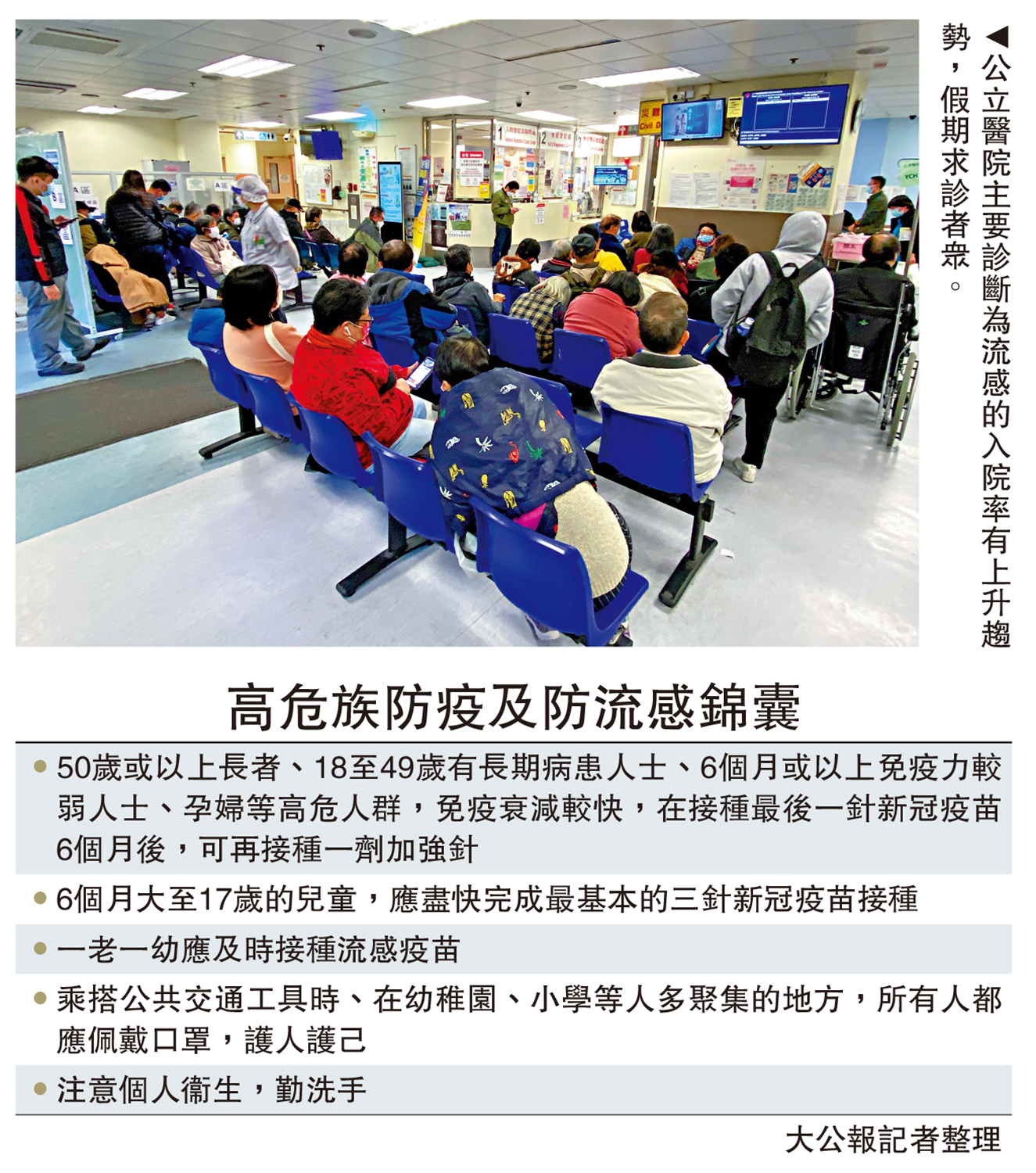 　　圖：公立醫院主要診斷為流感的入院率有上升趨勢，假期求診者眾。