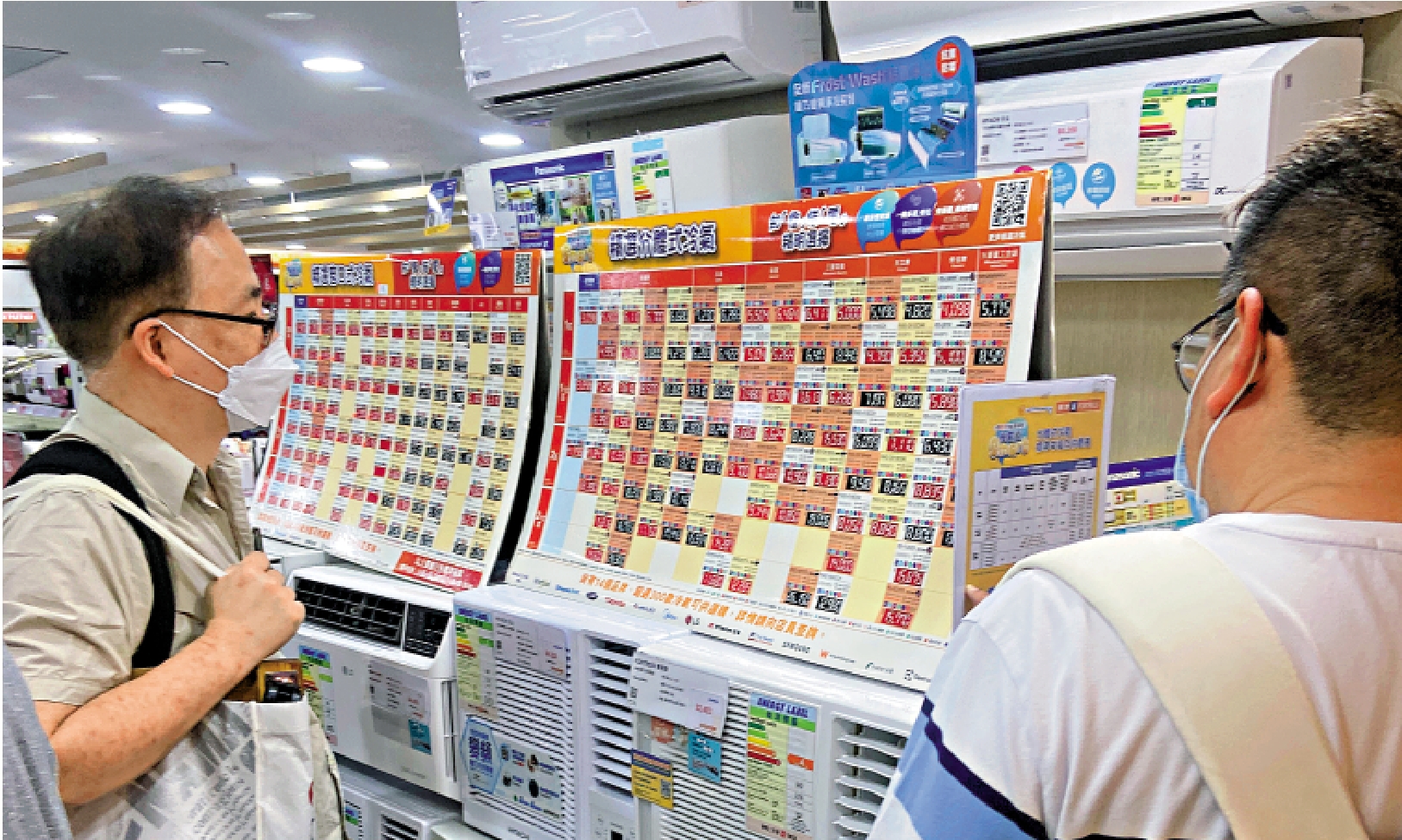 　　圖：消委會測試13款「匹半」窗口式冷氣機，發現變頻式冷氣機較定頻式省電。\大公報記者蔡文豪攝