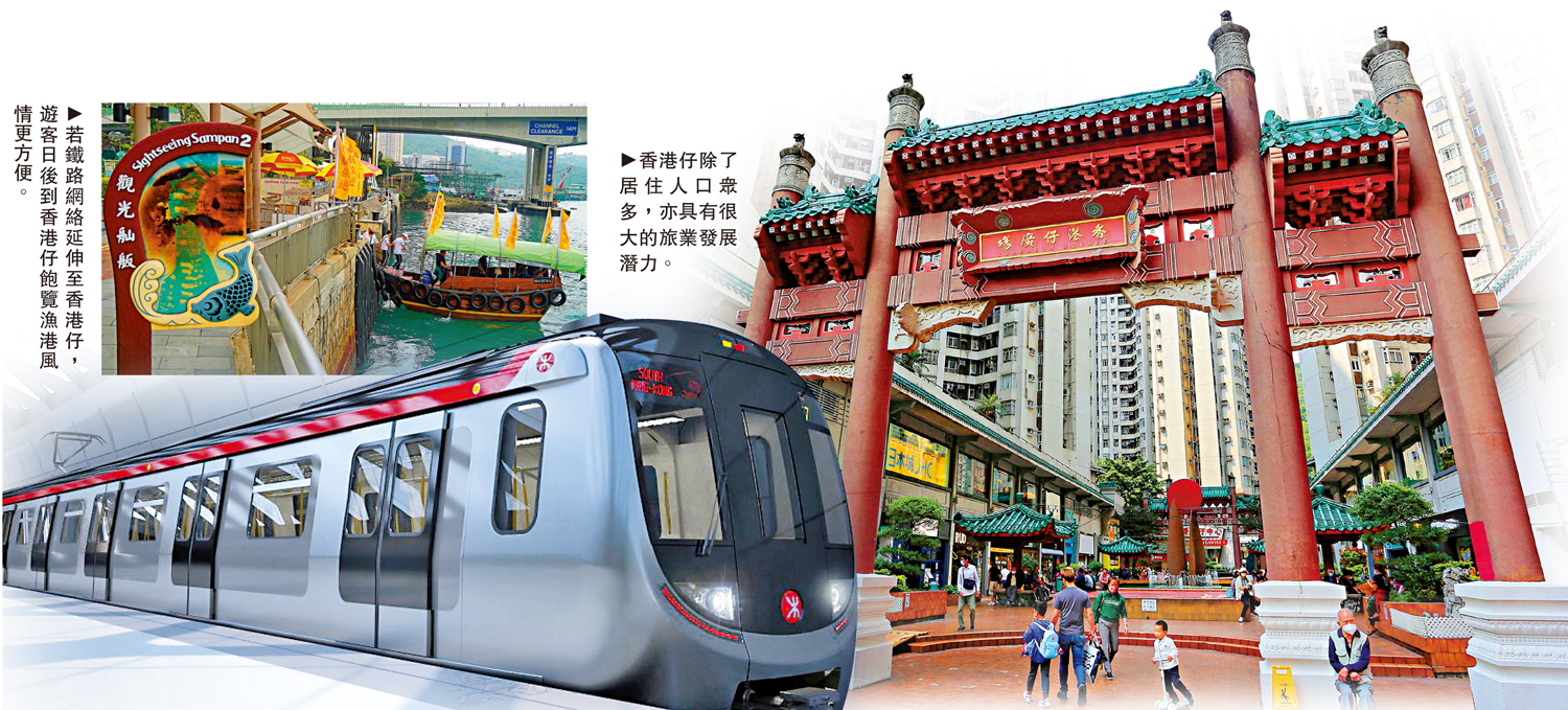 　　左圖：若鐵路網絡延伸至香港仔，遊客日後到香港仔飽覽漁港風情更方便。右圖：香港仔除了居住人口眾多，亦具有很大的旅業發展潛力。