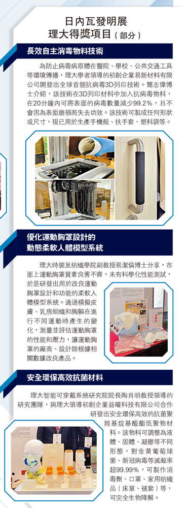 　　圖：日內瓦發明展理大得獎項目（部分）