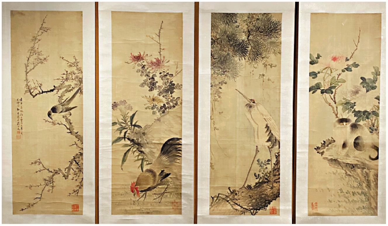 　　圖：繆嘉惠國畫作品四幅屏。 作者供圖