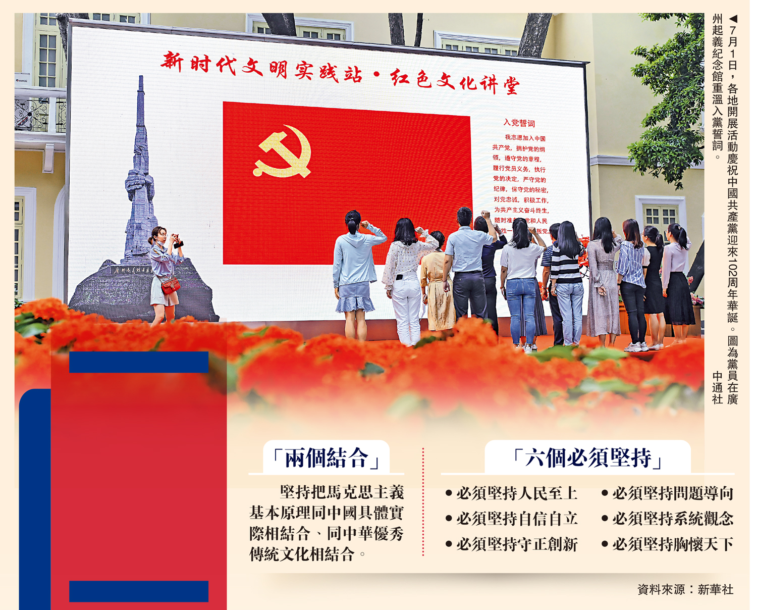 　　圖：7月1日，各地開展活動慶祝中國共產黨迎來102周年華誕。圖為黨員在廣州起義紀念館重溫入黨誓詞。\中通社