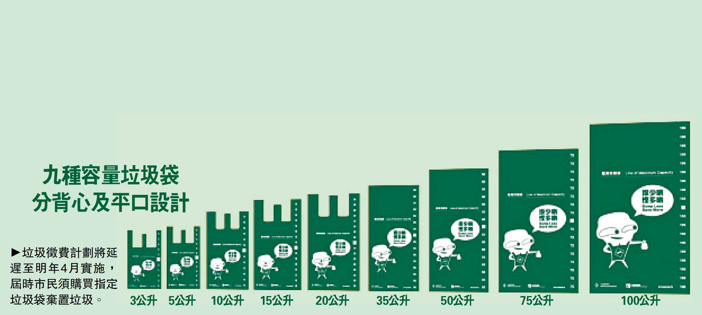 　　圖：垃圾徵費計劃將延遲至明年4月實施，屆時市民須購買指定垃圾袋棄置垃圾。