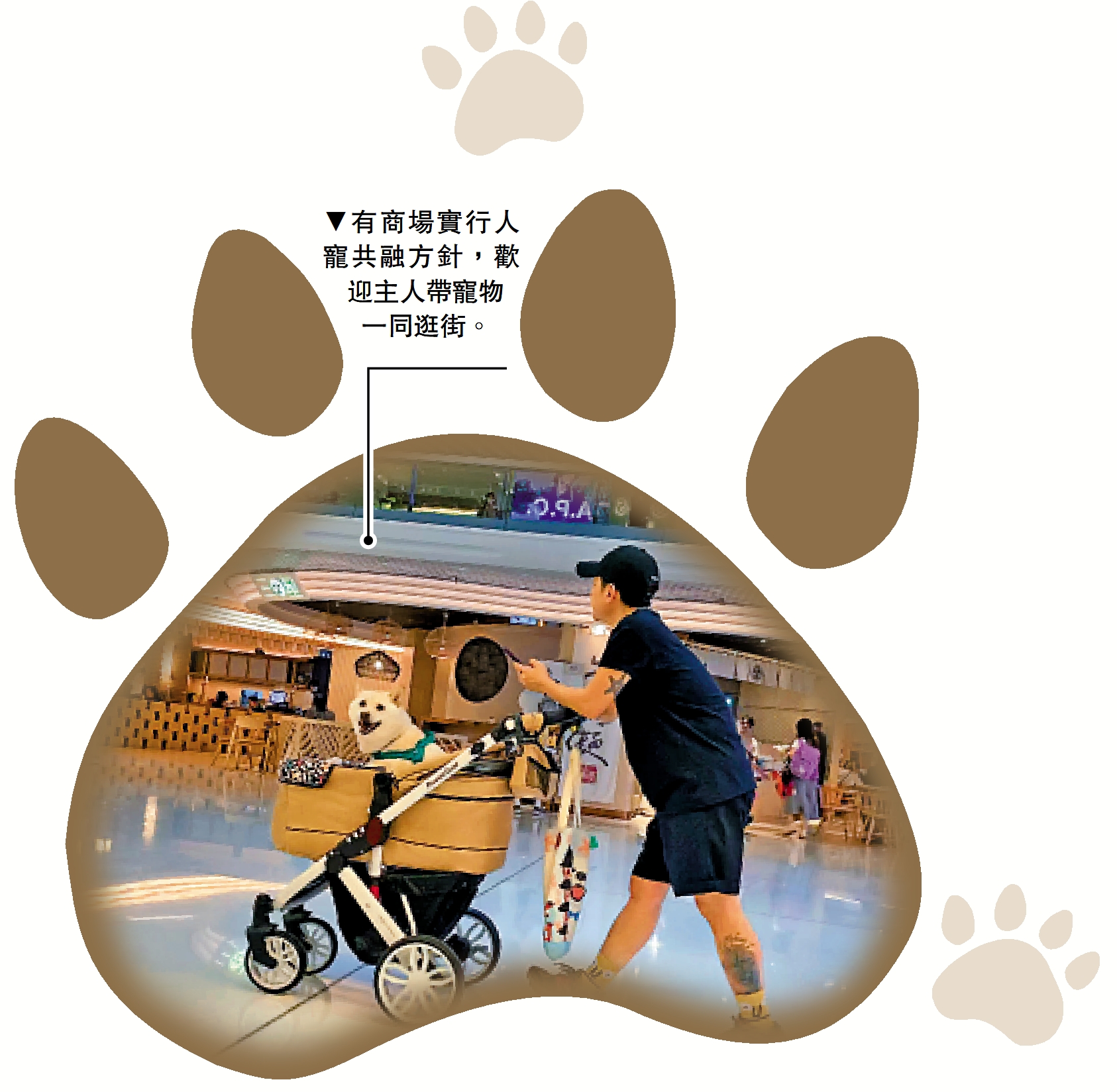　　圖：有商場實行人寵共融方針，歡迎主人帶寵物一同逛街。