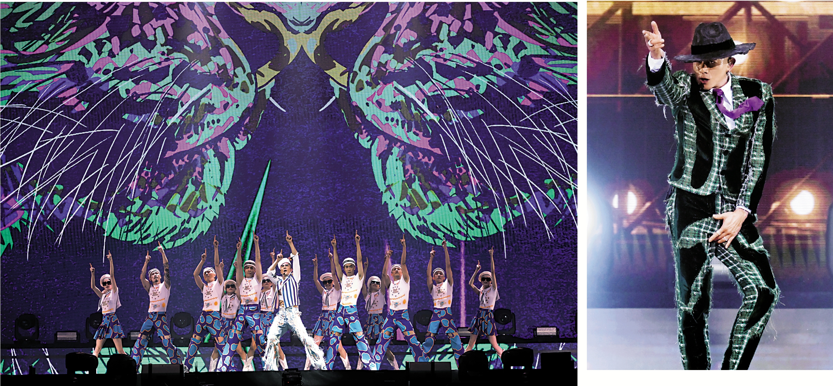 　　左圖：郭富城（中）與舞蹈員在移動城堡多元舞台上載歌載舞。