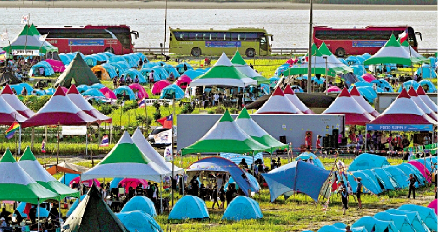 　　圖：韓國全羅北道扶安市正舉行世界童軍大露營活動。/法新社