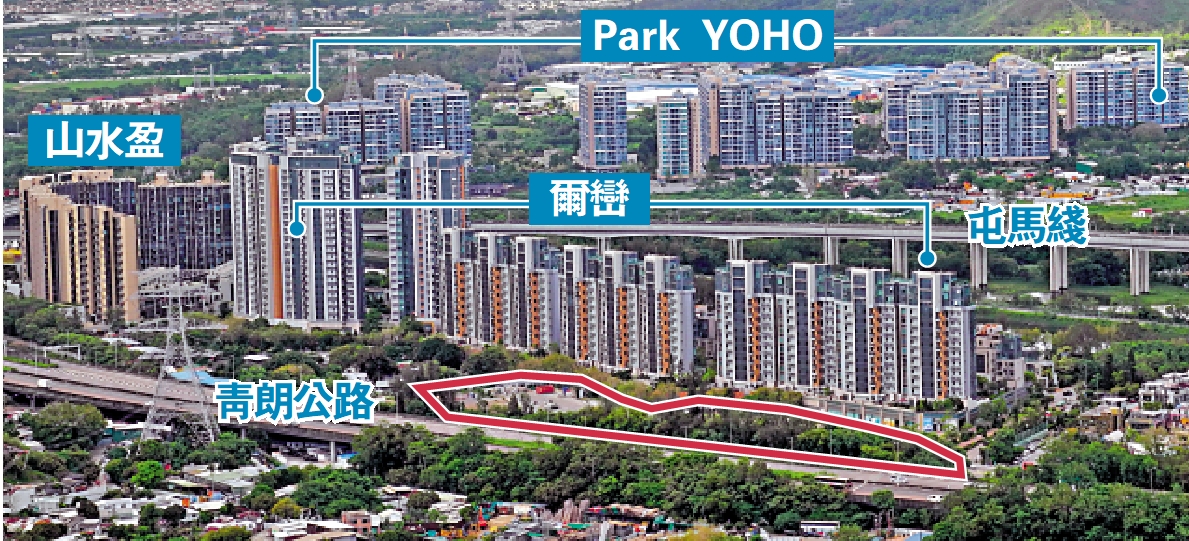 　　圖：新地下高埔村項目（紅框內）去年初已獲屋宇署批出建築圖則，擬興建3幢16層高住宅大廈。