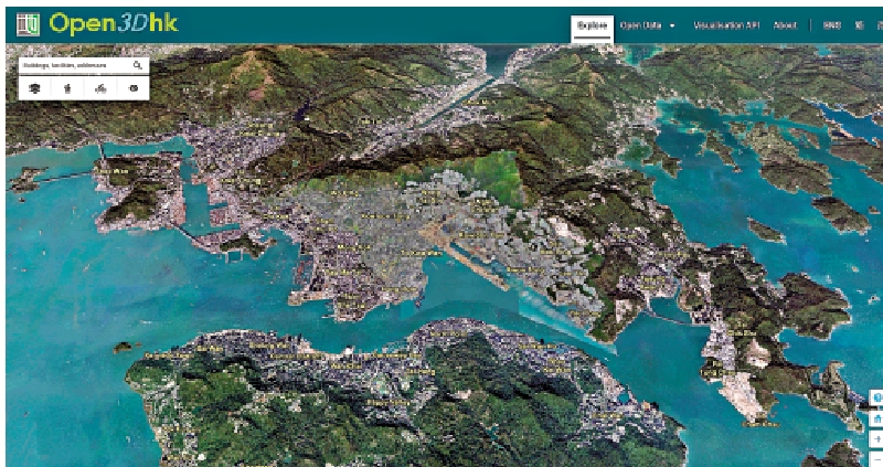 　　圖：可視化三維地圖數據集和「Open3Dhk」線上應用平台，公眾可免費使用。