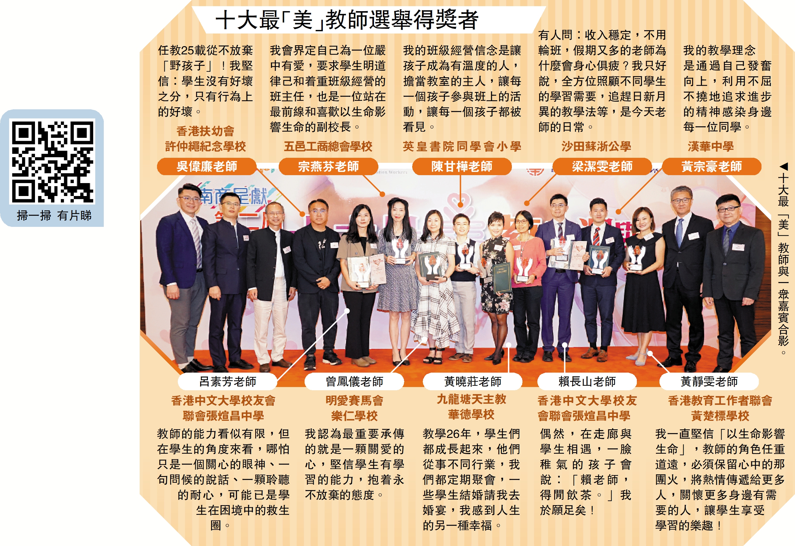 　　圖：十大最「美」教師與一眾嘉賓合影。