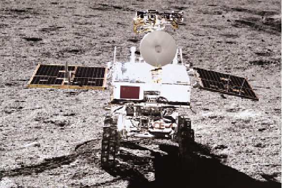 　　圖：嫦娥四號拍攝的玉兔二號走上月面影像圖。\新華社