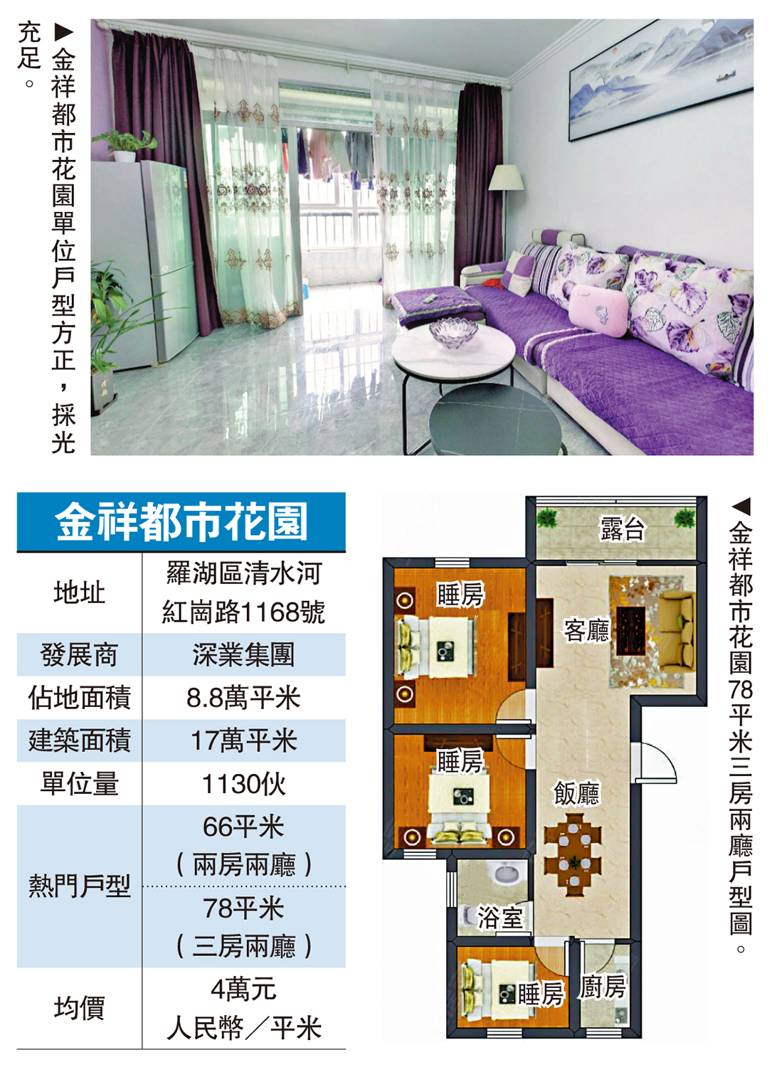 　　圖：金祥都市花園單位戶型方正，採光充足。
