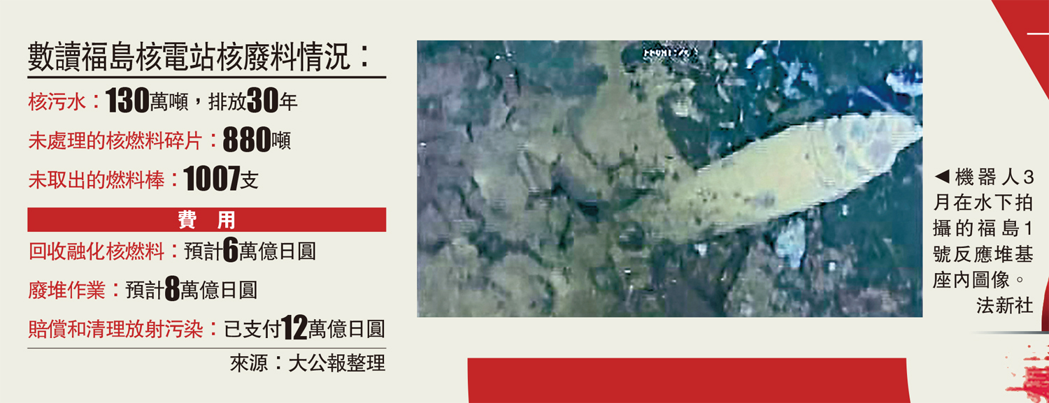 　　圖：機器人3月在水下拍攝的福島1號反應堆基座內圖像。\法新社