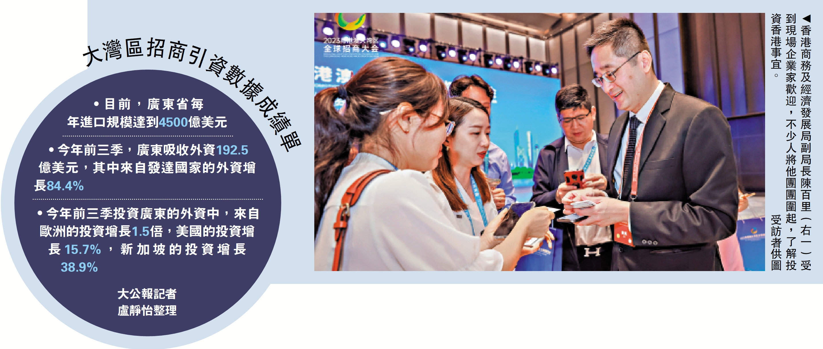 　　圖：香港商務及經濟發展局副局長陳百里（右一）受到現場企業家歡迎，不少人將他團團圍起，了解投資香港事宜。\受訪者供圖