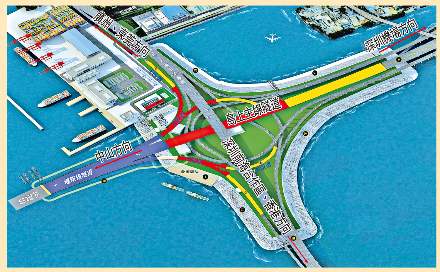 　　圖：深中通道東人工島平面圖。