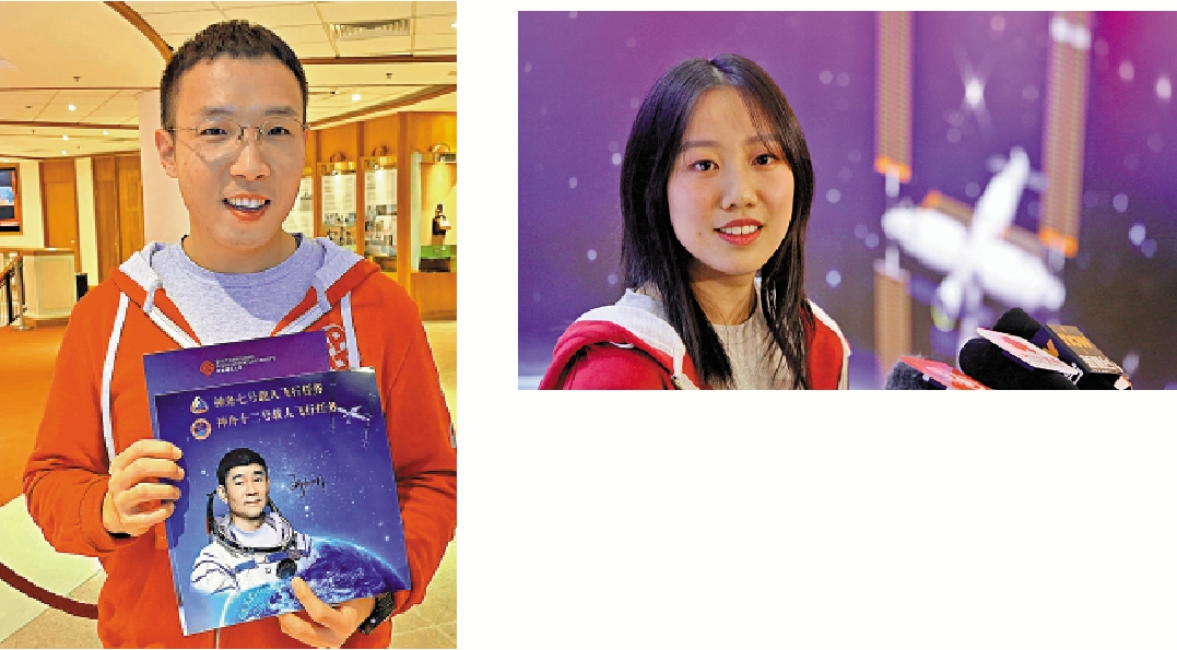 　　圖：博士研究生陳龍（左圖）和四年級學生呂浩晴（右圖）在台上與代表團討論交流。陳龍更獲得劉伯明的簽名。