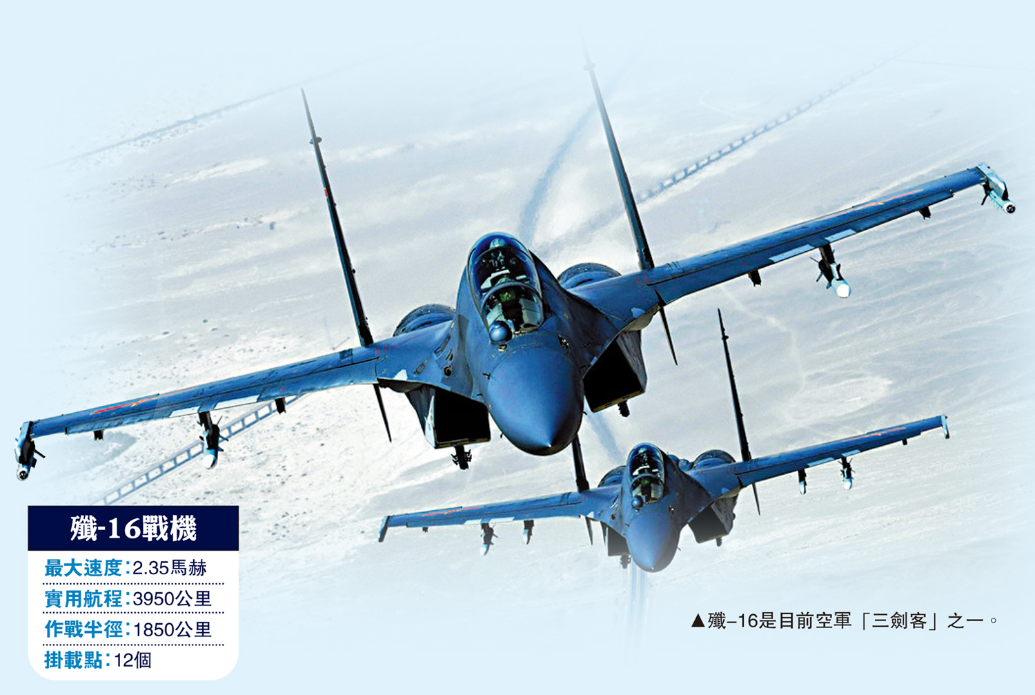 　　圖：殲-16是目前空軍「三劍客」之一。