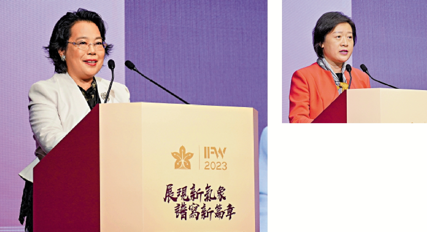 　　右圖：黃海琴稱，香港的國際金融中心地位正承擔着比以往更加重要的角色和使命。左圖：張麗表示，香港凝聚最廣泛金融專業人才，為金融業務所有需求找到對接點。