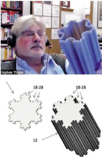 　　圖：美國技術專家塞勒展示其AI機器人DABUS的「發明」。\網絡圖片