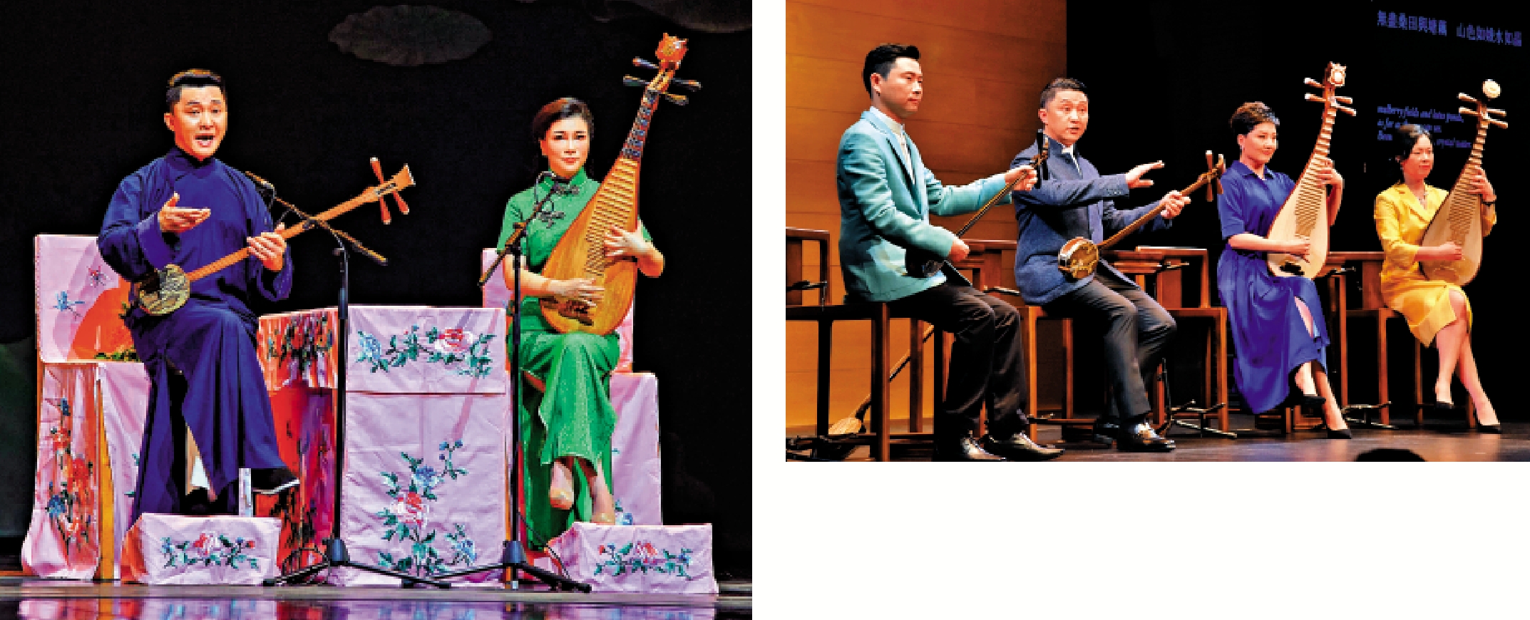 　　右圖：《高博文說繁花》2019年曾在西九戲曲中心茶館劇場演出。左圖：上海評彈團團長高博文（左）。