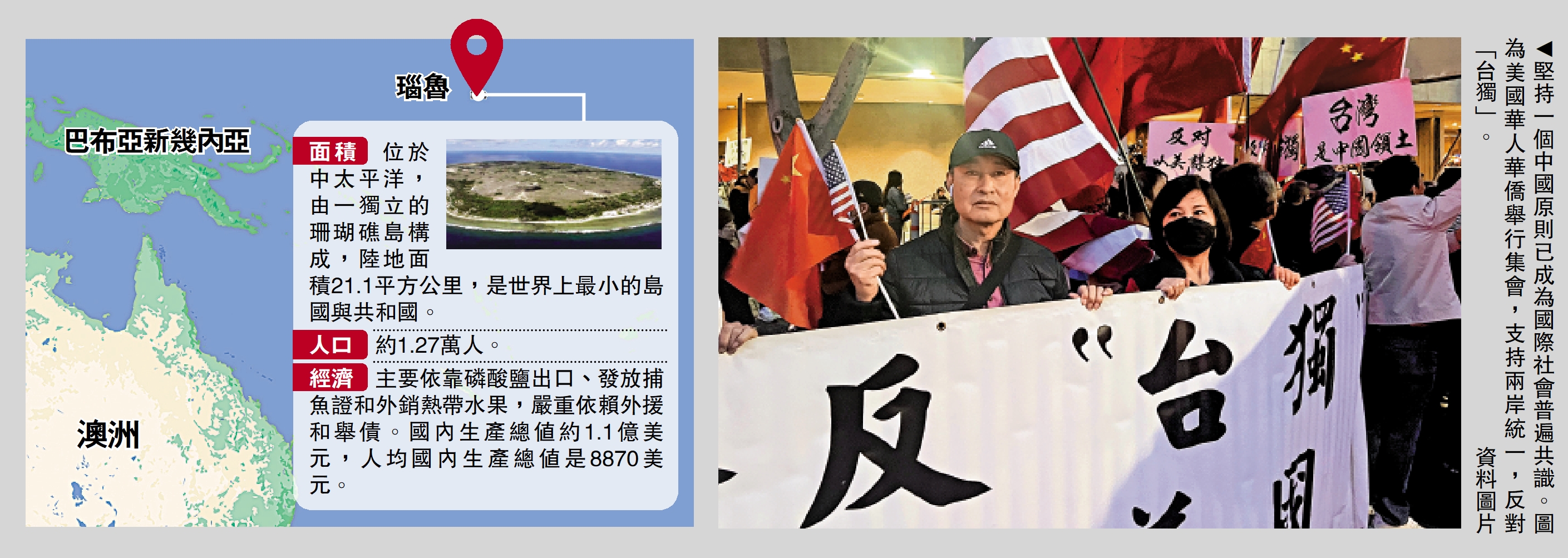 　　圖：堅持一個中國原則已成為國際社會普遍共識。圖為美國華人華僑舉行集會，支持兩岸統一，反對「台獨」。\資料圖片