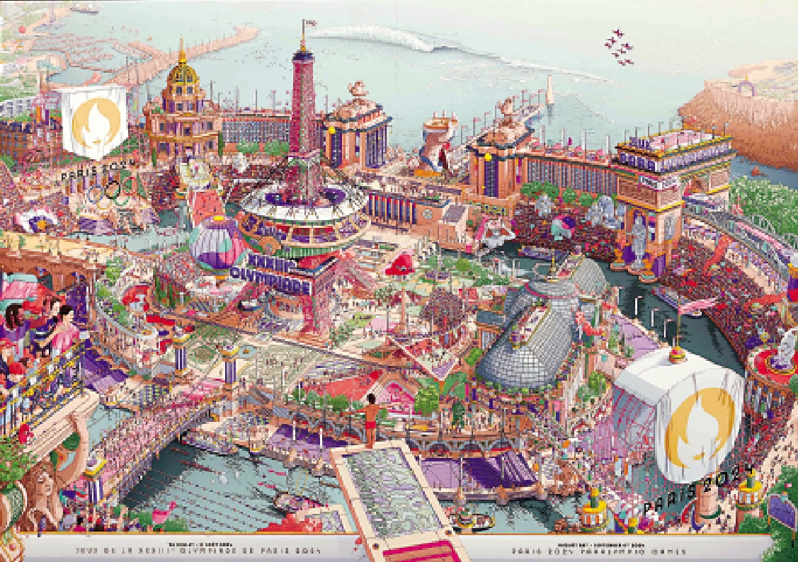 　　圖：巴黎奧運官方海報打破以往奧運海報設計的傳統。\法新社