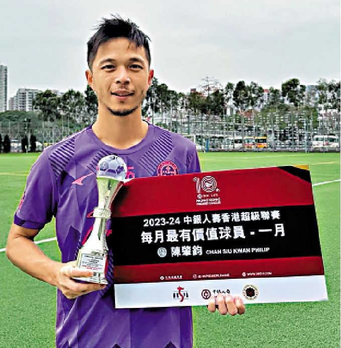 　　圖：陳肇鈞季內第2次當選聯賽每月最有價值球員。