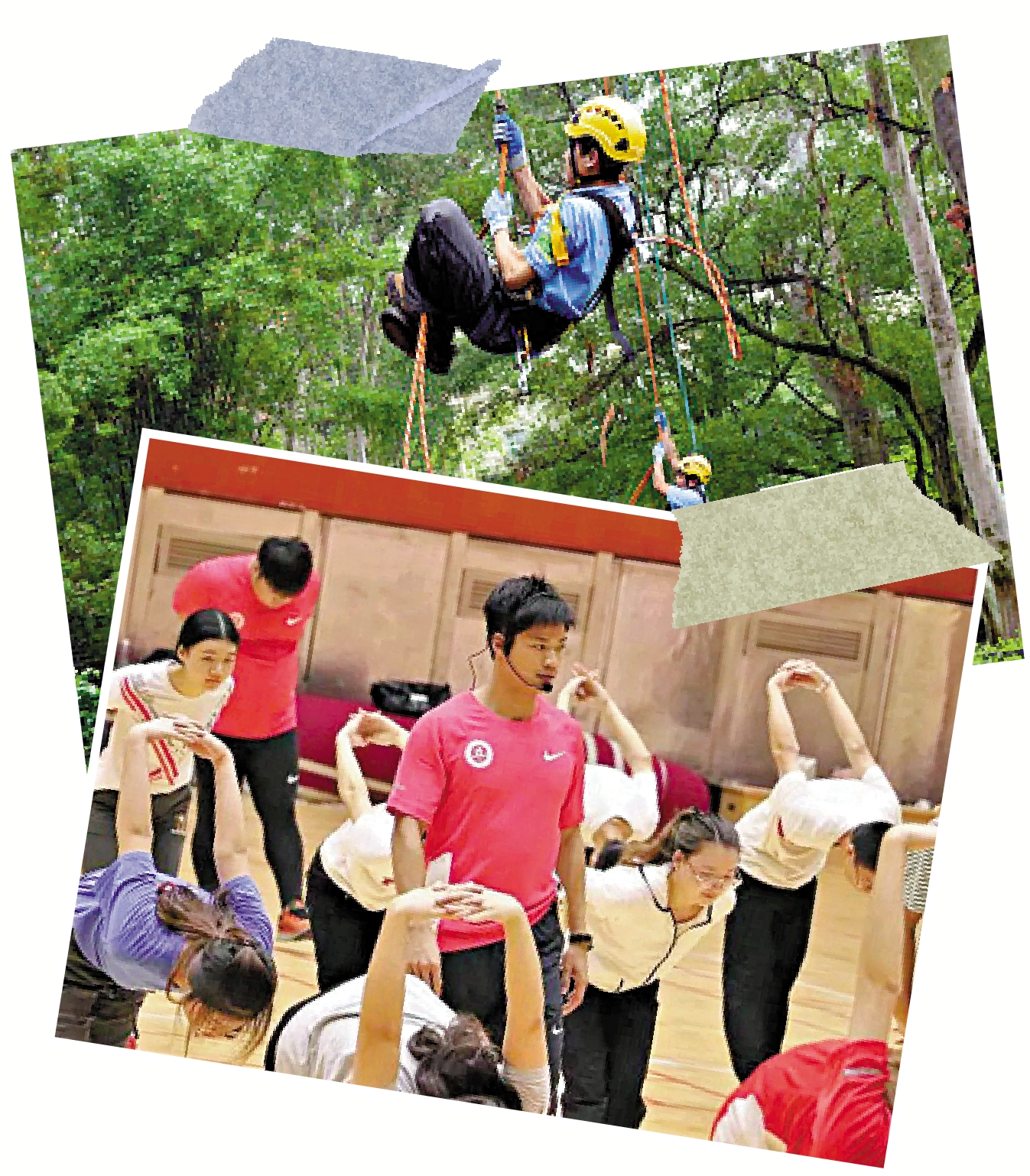 　　上圖：廈門大學開設的「攀樹運動課」廣受歡迎。圖為學生在學習攀爬高樹。下圖：「亞洲飛人」蘇炳添，是暨南大學體育學院副教授，開講短跑知識。