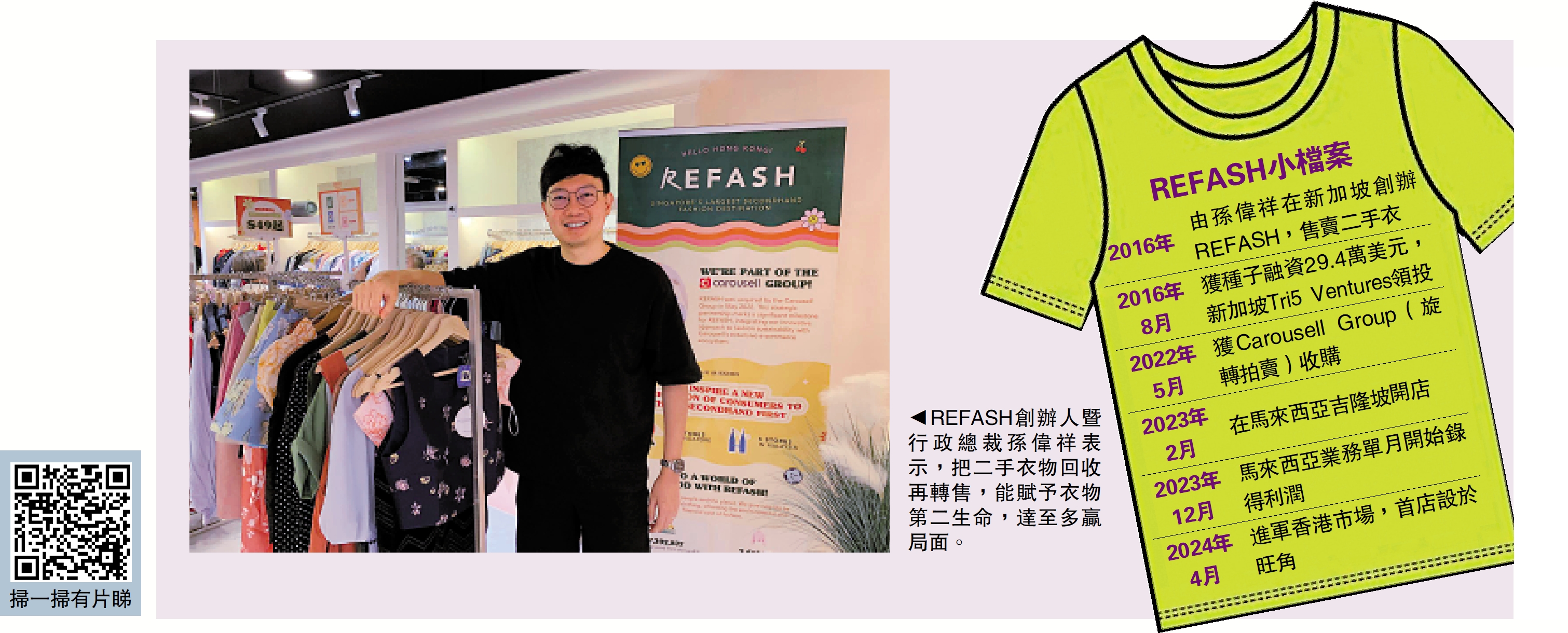 　　圖：REFASH創辦人暨行政總裁孫偉祥表示，把二手衣物回收再轉售，能賦予衣物第二生命，達至多贏局面。