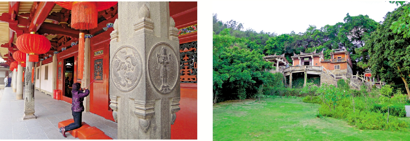 　　左圖：有印度教石柱子的佛教寺廟開元寺，頗具特色。右圖：泉州有全世界唯一遺存的金庸武俠小說裏「日月神教」的「草庵」。