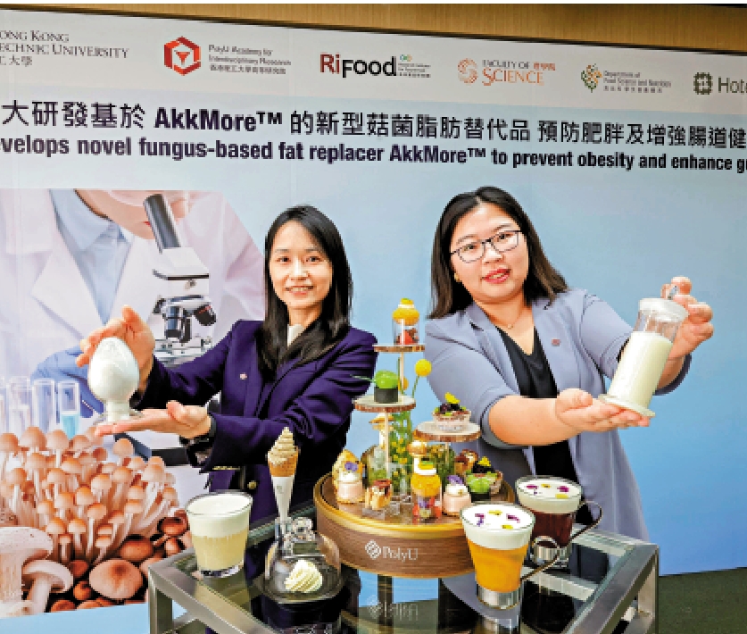 　　圖：香港理工大學研發脂肪替代品AkkMoreTM，製成的忌廉甜品脂肪含量及熱量均大幅減少。