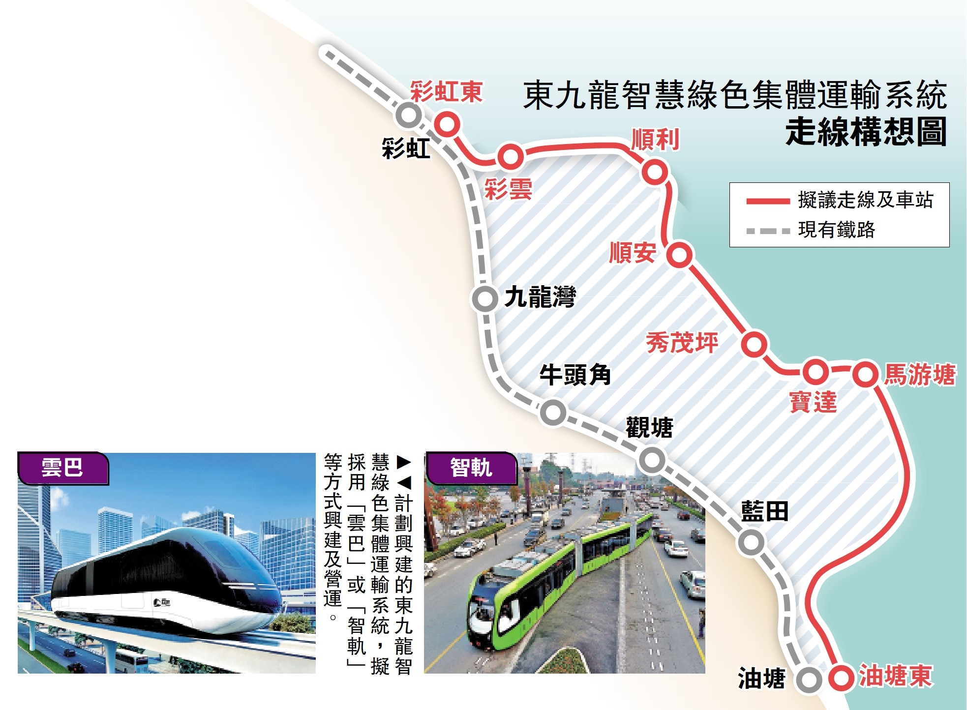 　　圖：東九龍智慧綠色集體運輸系統走線構想圖