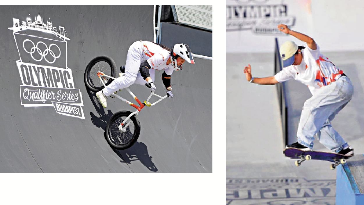 　　左圖：鄧雅文出戰自由式小輪車以預賽第二名的成績晉級決賽。\新華社；右圖：曾文蕙賽後表示學懂放鬆心情出戰滑板賽。\新華社