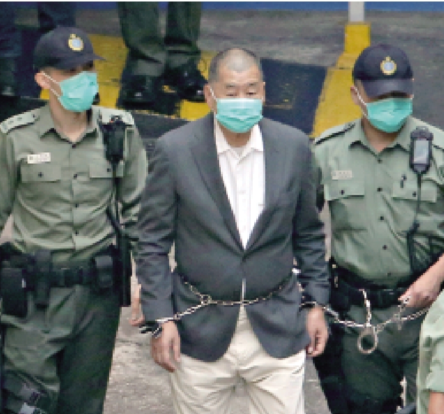 　　圖：黎智英被控兩項串謀勾結外國勢力罪及一項串謀發布煽動刊物罪，昨日被裁定三項罪名表證成立。