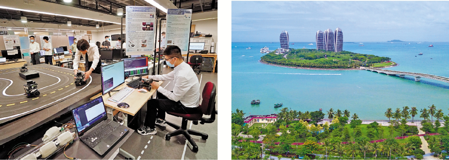 　　左圖：創新科技日新月異，香港海南社團總會將加大對科創的投入，為新時代經濟發展貢獻力量。右圖：香港海南社團總會表示，將積極投身家鄉建設和國家發展，為海南的經濟發展出力。