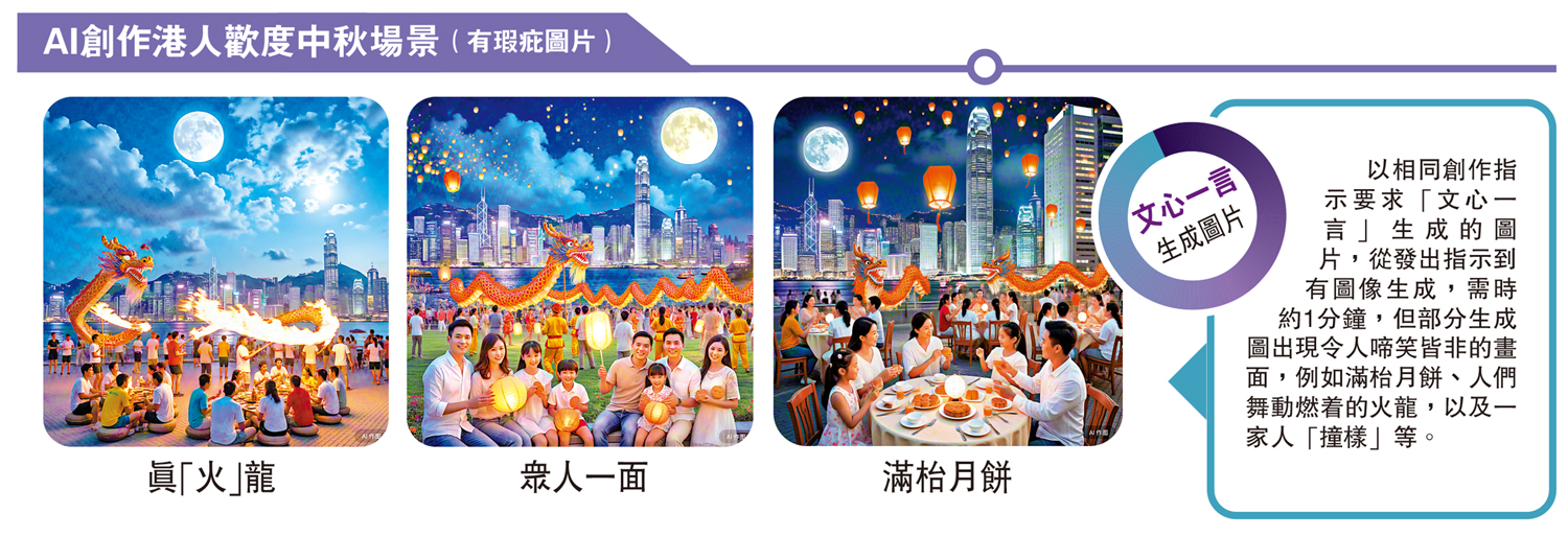 　　圖：AI創作港人歡度中秋場景（有瑕疪圖片）