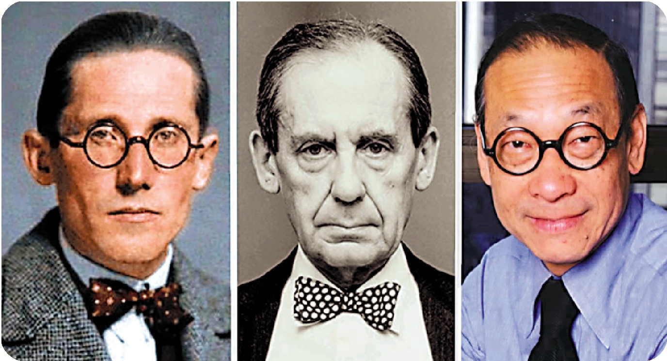 　　圖：柯布西耶（左）、葛羅培斯（中）和貝聿銘。