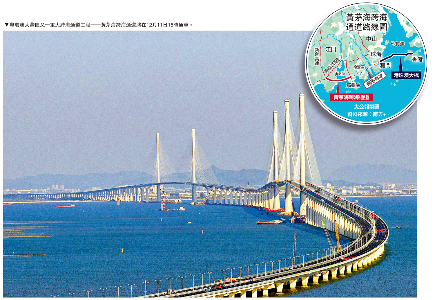 　　圖：粵港澳大灣區又一重大跨海通道工程──黃茅海跨海通道將在12月11日15時通車。