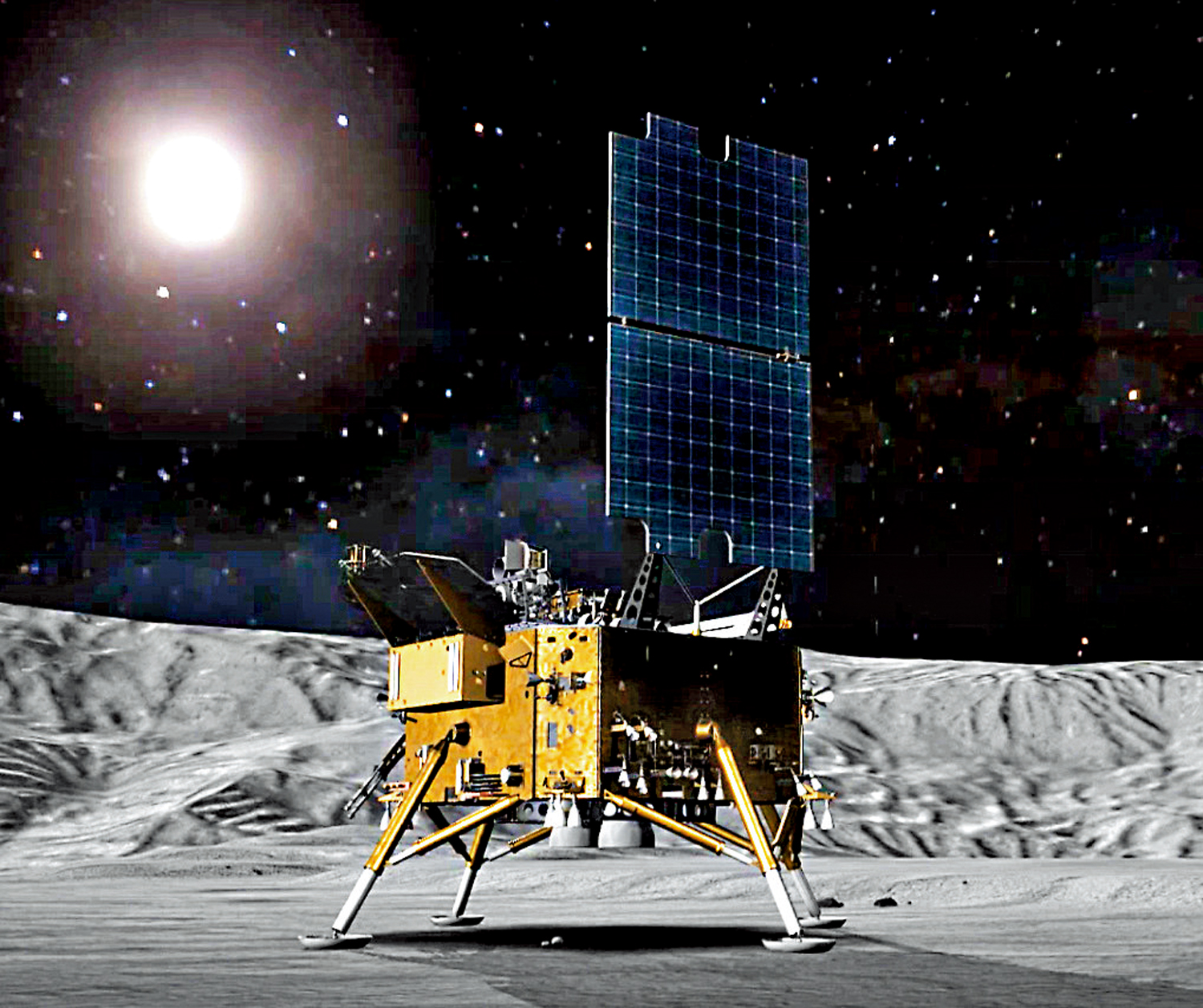 　　圖：科大昨日公布，正式通過國家航天局遴選，獲委任領導「嫦娥八號」多功能月面作業機械人暨可移動充電站國際合作項目。圖為「嫦娥八號」探測器模擬效果圖。