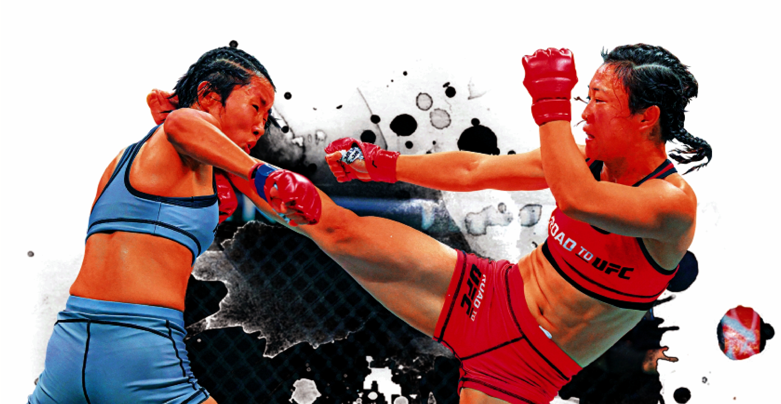 圖:石銘(右)在UFC澳門站「精英之路」決賽擊敗馮蕭燦。