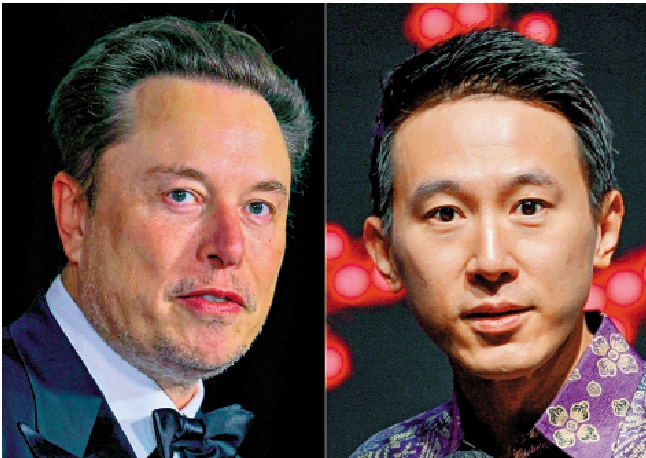 圖:特斯拉創辦人馬斯克(左)和TikTok行政總裁周受資。\法新社