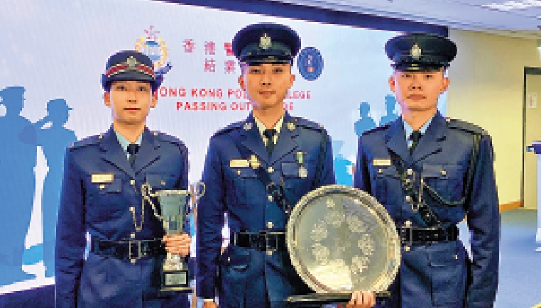 圖:三名警察學院畢業學員(左起)見習警員王彩洋、見習督察林永森、見習警員李梓峰,分享投考警隊的心路歷程。