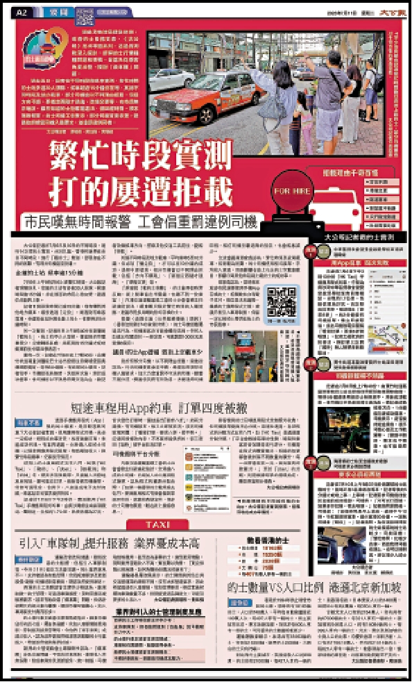 　　圖：《大公報》多次就的士業面對的問題及改革路向，作出探討。