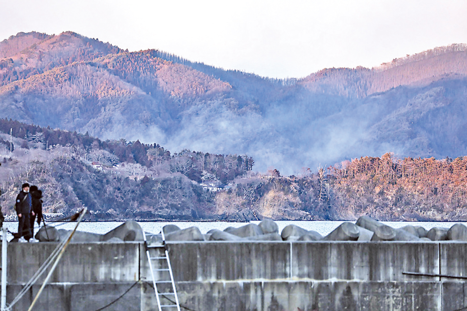 　　圖：日本岩手縣大船渡市26日發生山火，現場冒起濃煙。\法新社
