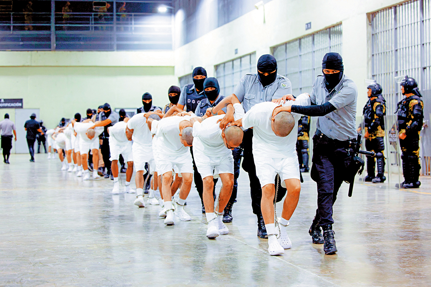 　　圖：美國驅逐委內瑞拉黑幫成員後，薩爾瓦多警察將這些人關進監獄。\路透社